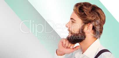 Composite image of profile view of hipster smiling