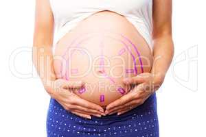 Composite image of pregnant woman holding her bump