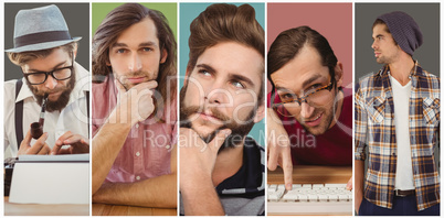Composite image of confident hipster looking away while standing