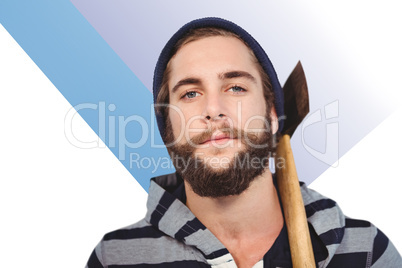 Composite image of close-up portrait of hipster with hooded shir