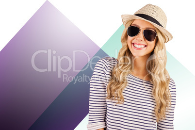 Composite image of gorgeous smiling blonde hipster with sunglass