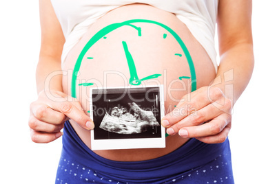 Composite image of pregnant woman showing ultrasound scans