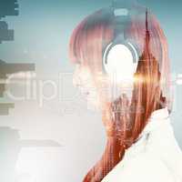 Composite image of side view of a hipster woman with headphones