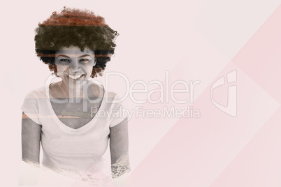 Composite image of smiling woman posing on white background