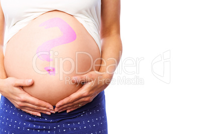 Composite image of pregnant woman holding her bump