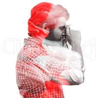 Composite image of side view of hipster photographing with camer