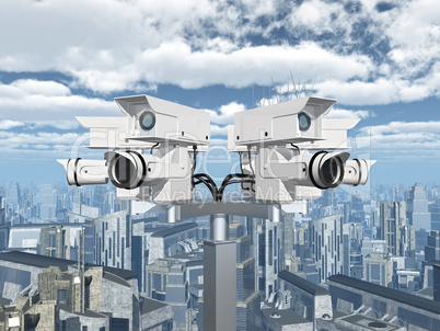 Überwachungskamera über einer Stadt