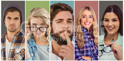 Composite image of woman holding glasses