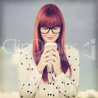 Composite image of smiling hipster woman drinking coffee