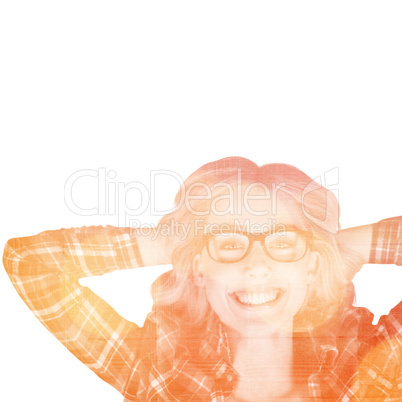 Composite image of portrait of gorgeous smiling blonde hipster l