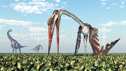 Dinosaurier Brachiosaurus und Flugsaurier Quetzalcoatlus