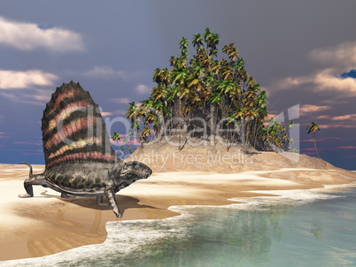 Pelycosaurier Dimetrodon am Meer