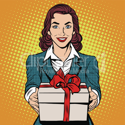 Business woman with gift box