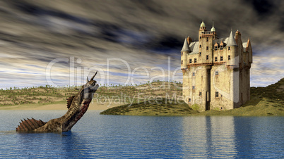 Ungeheuer von Loch Ness und schottisches Schloss