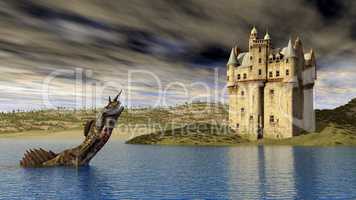 Ungeheuer von Loch Ness und schottisches Schloss
