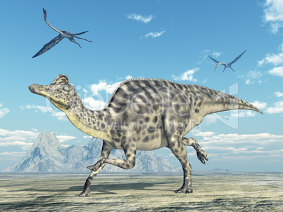 Dinosaurier Velafrons und Flugsaurier Quetzalcoatlus