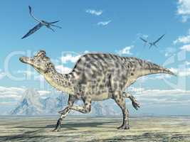Dinosaurier Velafrons und Flugsaurier Quetzalcoatlus