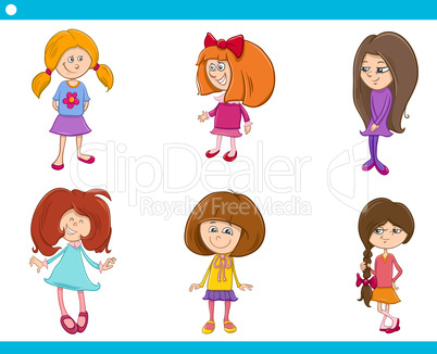 kid girls characters cartoon set