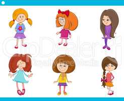 kid girls characters cartoon set
