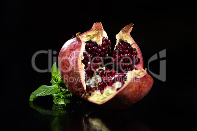 Pomegranade And Mint On Black