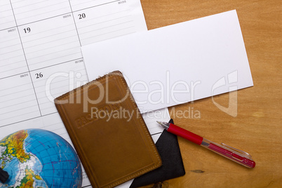 Passport, calendar and blank forms