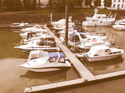 Boats in harbour vintage