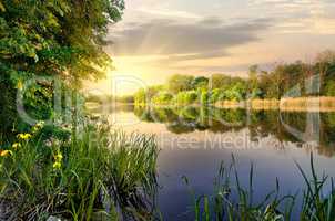 Vibrant sunset on river