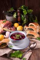 beet green soup with pastries