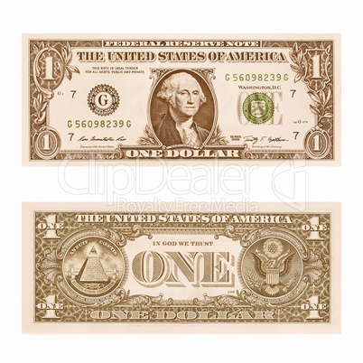 Dollar note 1 Dollar vintage