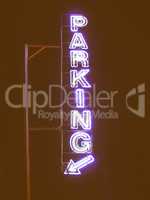 Parking sign neon light vintage