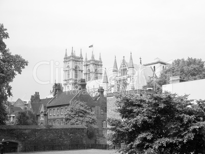 Black and white Westminster Abbey in London