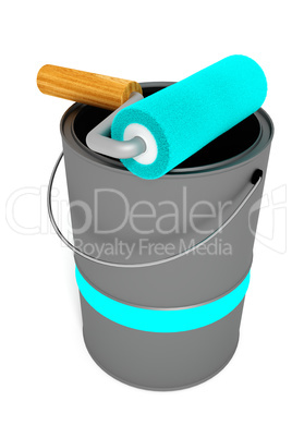 Paint roller with paint bucket