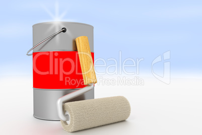 Paint roller with paint bucket