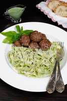 Meatballs with pasta sauce avocado