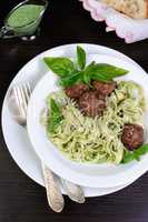 Meatballs with pasta sauce avocado