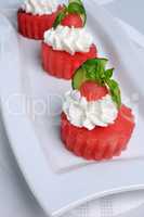 Appetizer of watermelon with ricotta