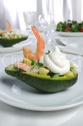 appetizer of avocado and shrimp