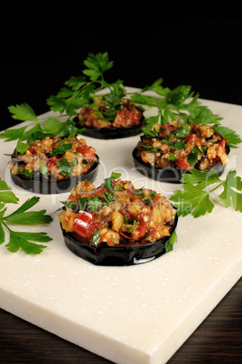 Appetizer of fried eggplant