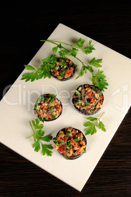 Appetizer of fried eggplant