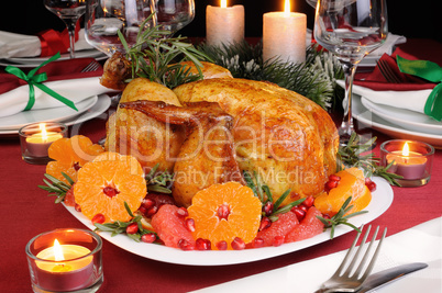 Baked chicken at the Christmas table