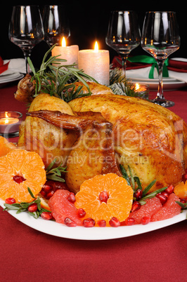 Baked chicken at the Christmas table