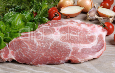 Slices of raw pork steak
