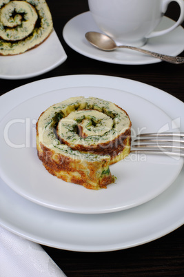 slice of omelets with herbs for breakfast