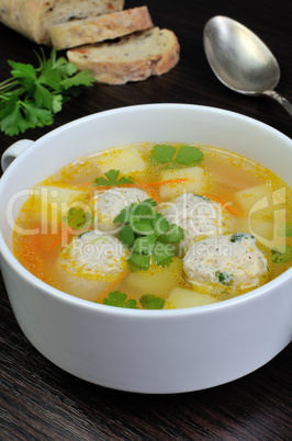 Chicken soup with meatballs