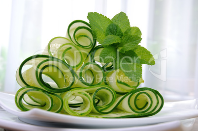 Ribbon cucumber salad with mint