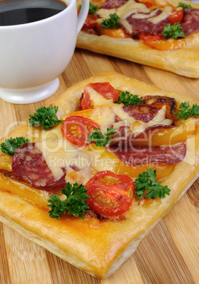 Mini pizza with salami