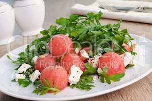 Watermelon salad with arugula and feta