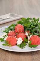 Watermelon salad with arugula and feta