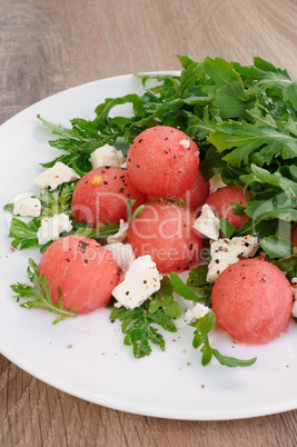 Watermelon salad with arugula and feta