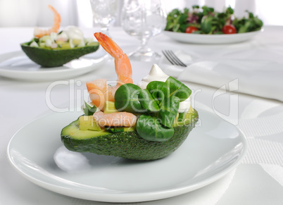 appetizer of avocado and shrimp